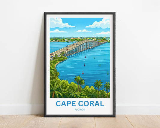 Cape Coral, Florida Travel Poster - Iconic Bridge