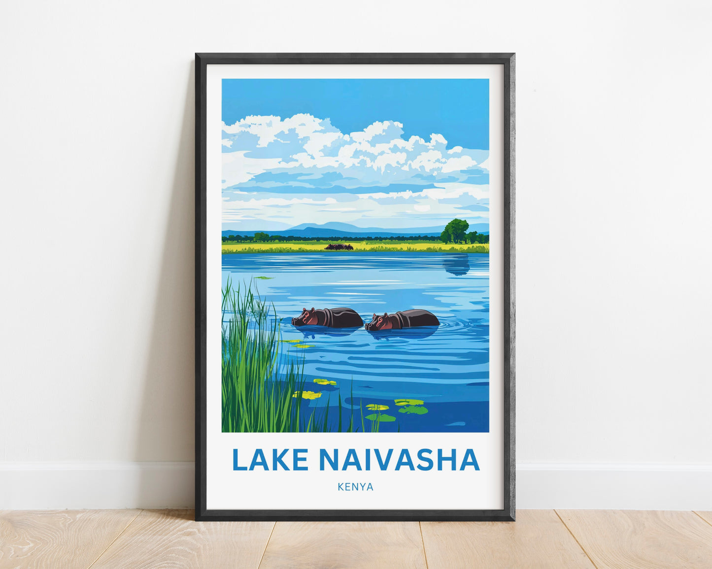 Lake Naivasha Travel Poster - Breathtaking Lake and Hippos