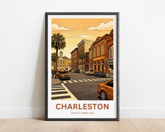 Charleston Historic District Travel Poster - Historic Street Scene