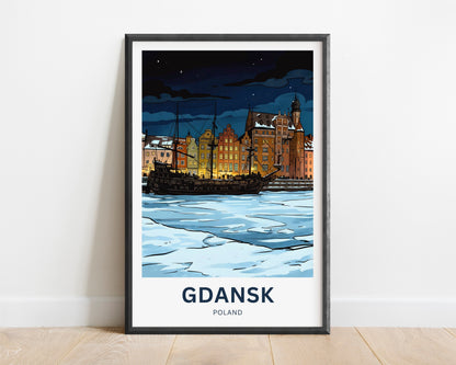 Gdańsk  Travel Poster - Midnight on the Motława
