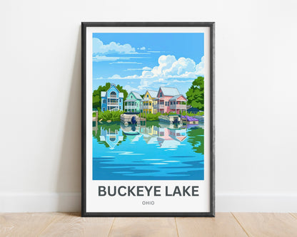 Buckeye Lake Travel Poster -  Beautiful Houses in Waterfront