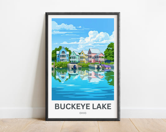 Buckeye Lake Travel Poster -  Beautiful Houses in Waterfront