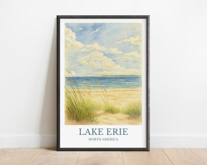 Lake Erie, Watercolor design poster, North America Print, Lake Erie Wall Art