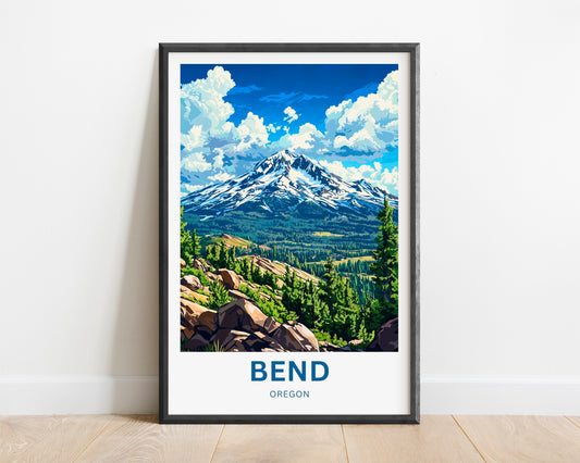 Bend Travel Poster - Breathtaking Majestic Mountains in Oregon