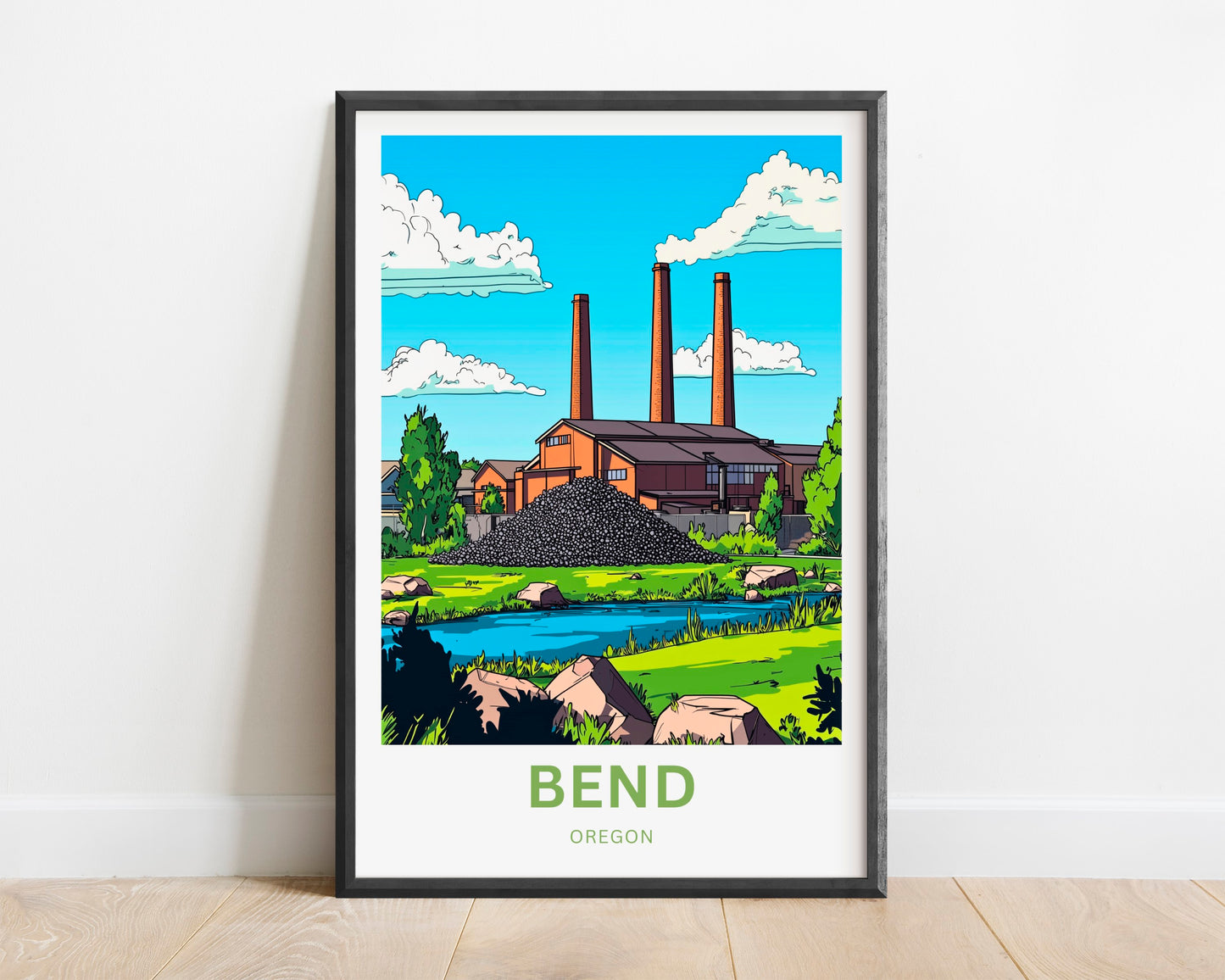 Bend Oregon Travel Poster - Historic Riverside Charm