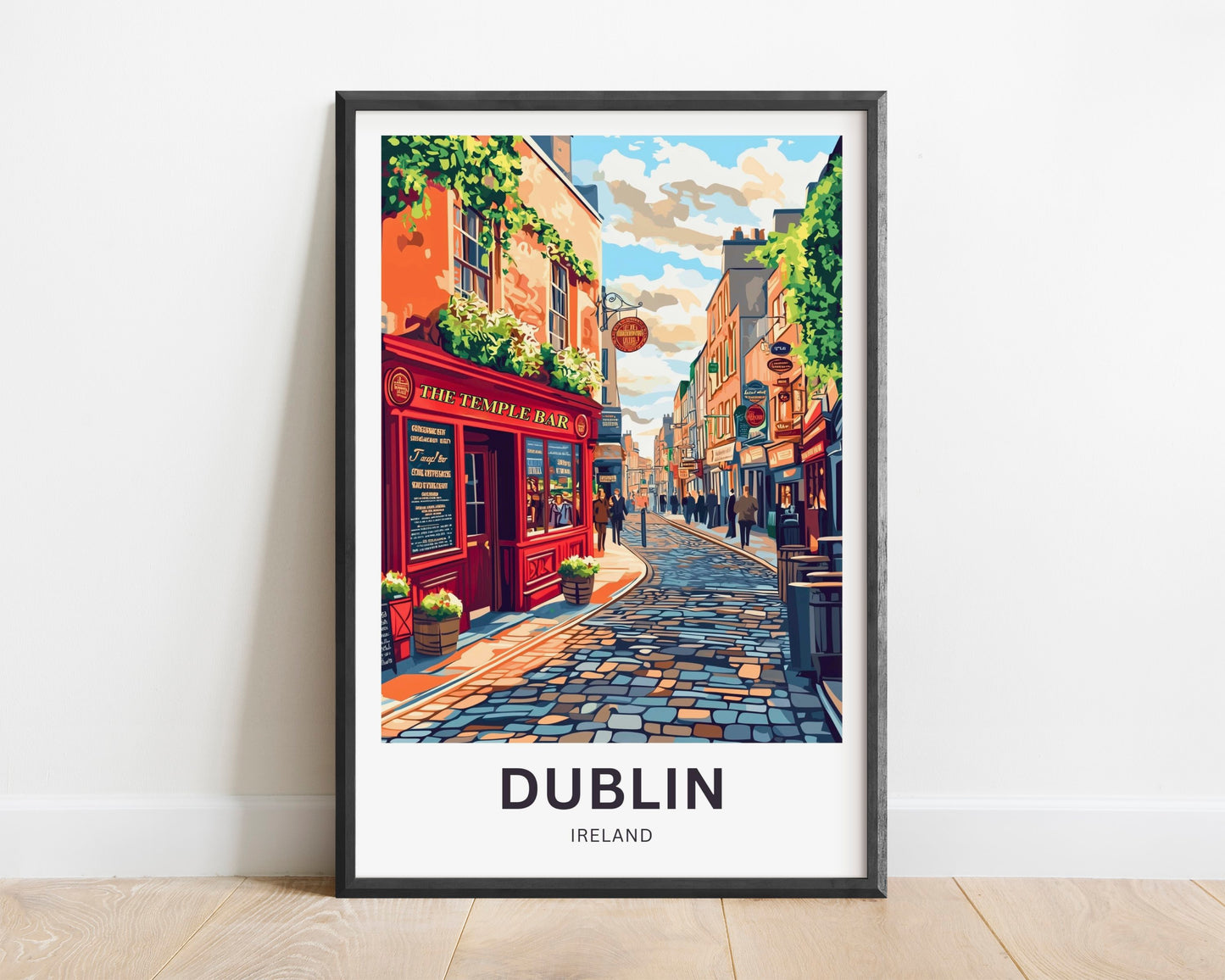 Dublin Travel Poster- Temple Bar Street Ireland
