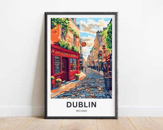 Dublin Travel Poster- Temple Bar Street Ireland