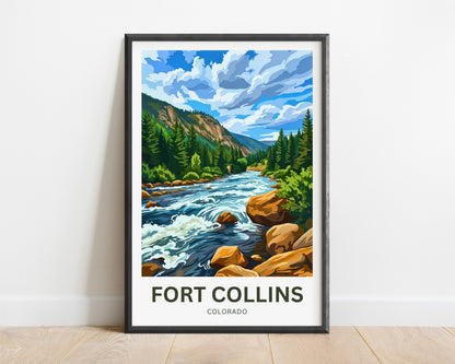 Fort Collins Travel Poster - Colorado Captivating River Flow