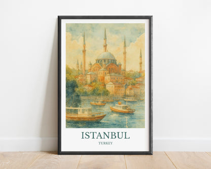 Istanbul, Watercolor design poster, Turkey Print, Istanbul Wall Art