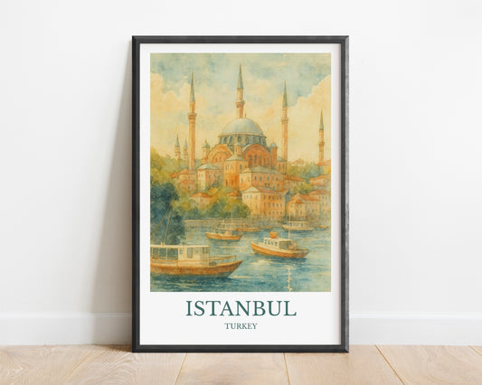Istanbul, Watercolor design poster, Turkey Print, Istanbul Wall Art