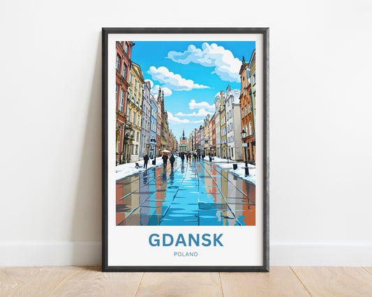 Gdańsk  Travel Poster - Winter Street View