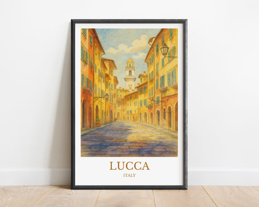 Lucca, Watercolor design poster, Italy Print, Lucca Wall Art