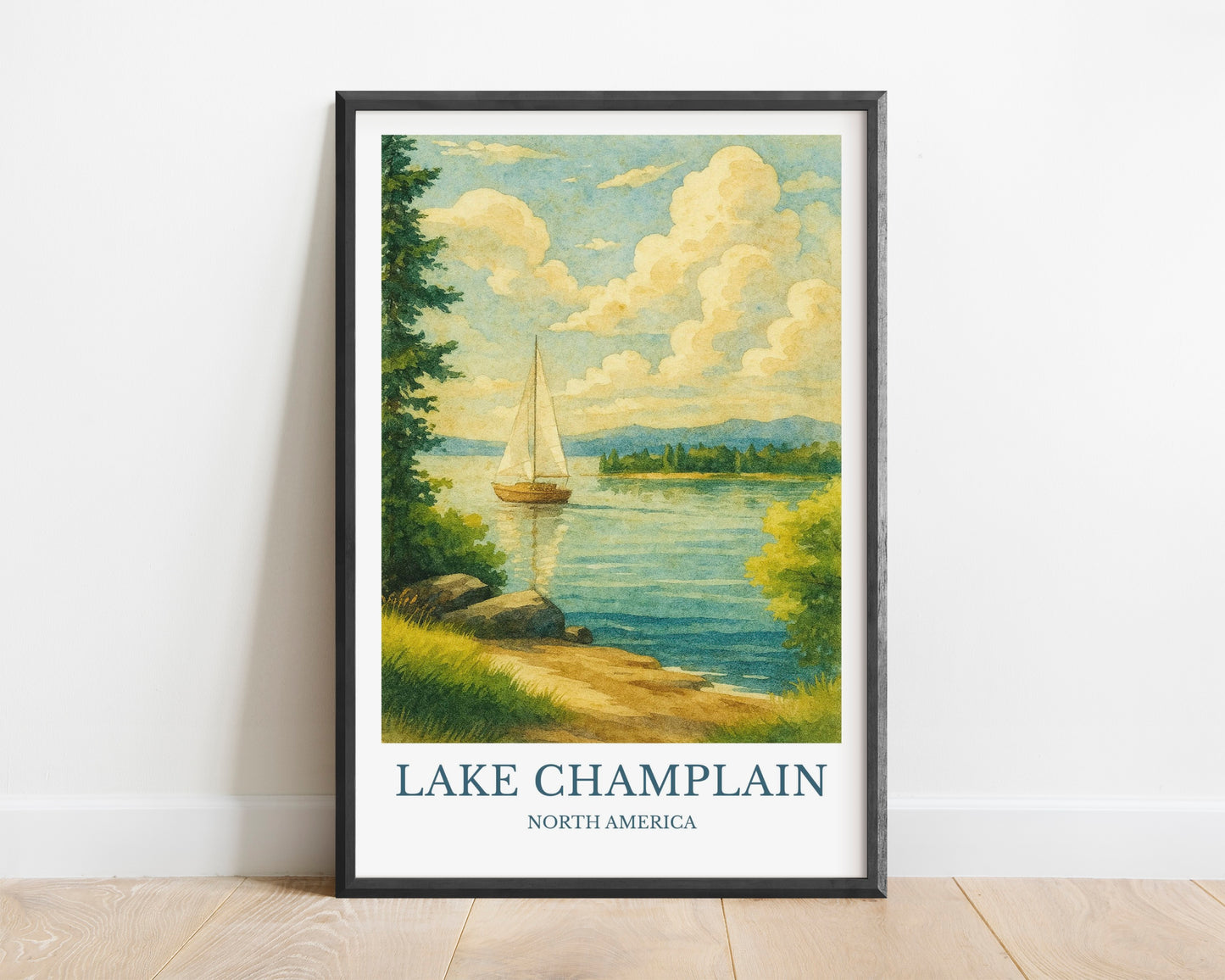 Lake Champlain, Watercolor design poster, North America Print, Lake Champlain Wall Art
