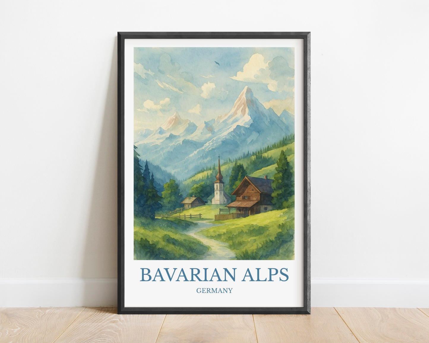 Bavarian Alps, Watercolor design poster, Germany Print, Bavarian Alps Wall Art