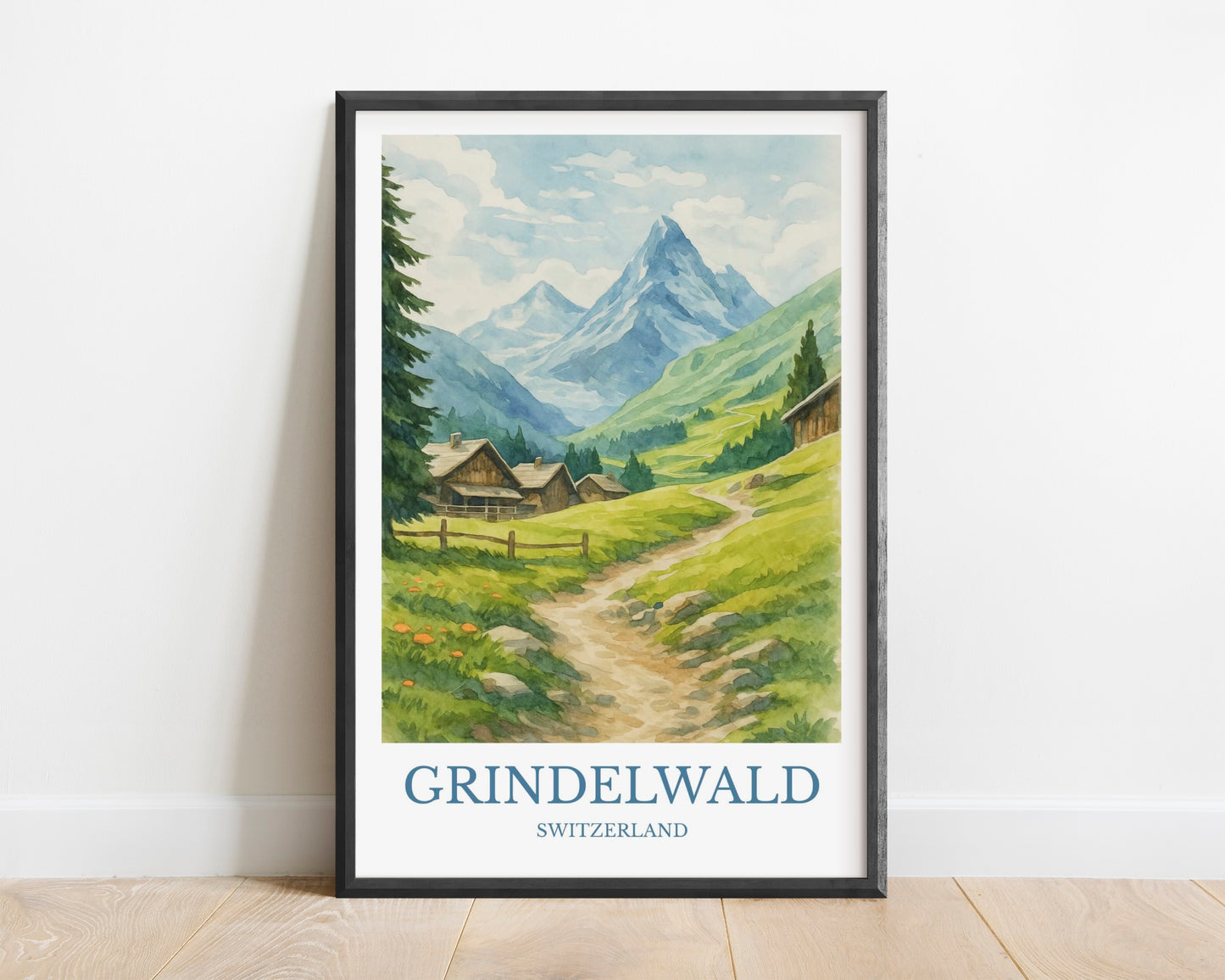 Grindelwald, Watercolor design poster, Switzerland Print, Grindelwald Wall Art
