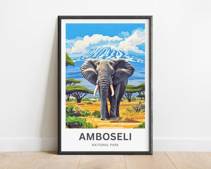 Amboseli National Park Travel Poster  - Tusker’s Pride, Kilimanjaro’s Might