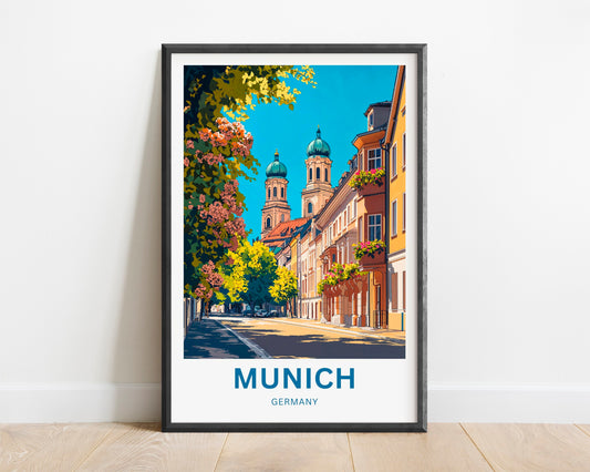 Munich Travel Poster - Charming Street in Munich Germany