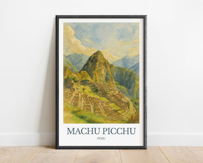 Machu Picchu, Watercolor design poster, Peru Print, Machu Picchu Wall Art