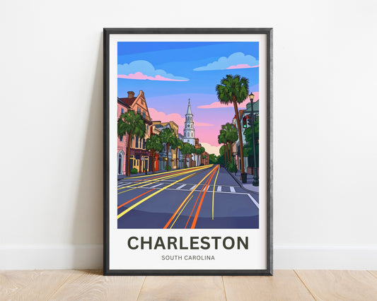 Charleston Historic District Travel Poster - Evening Glow