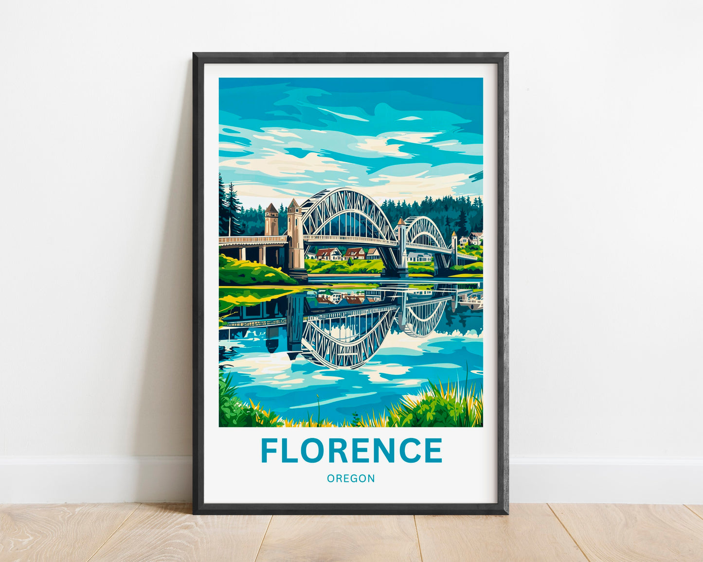 Florence Oregon Travel Poster - Iconic River Bridge