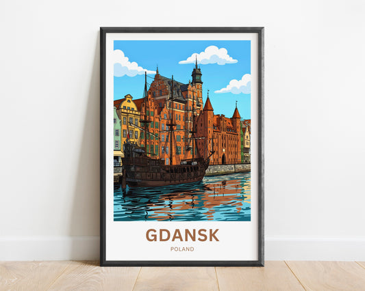 Gdańsk  Travel Poster - Stunning Castle, Ship and Waterfront Calm