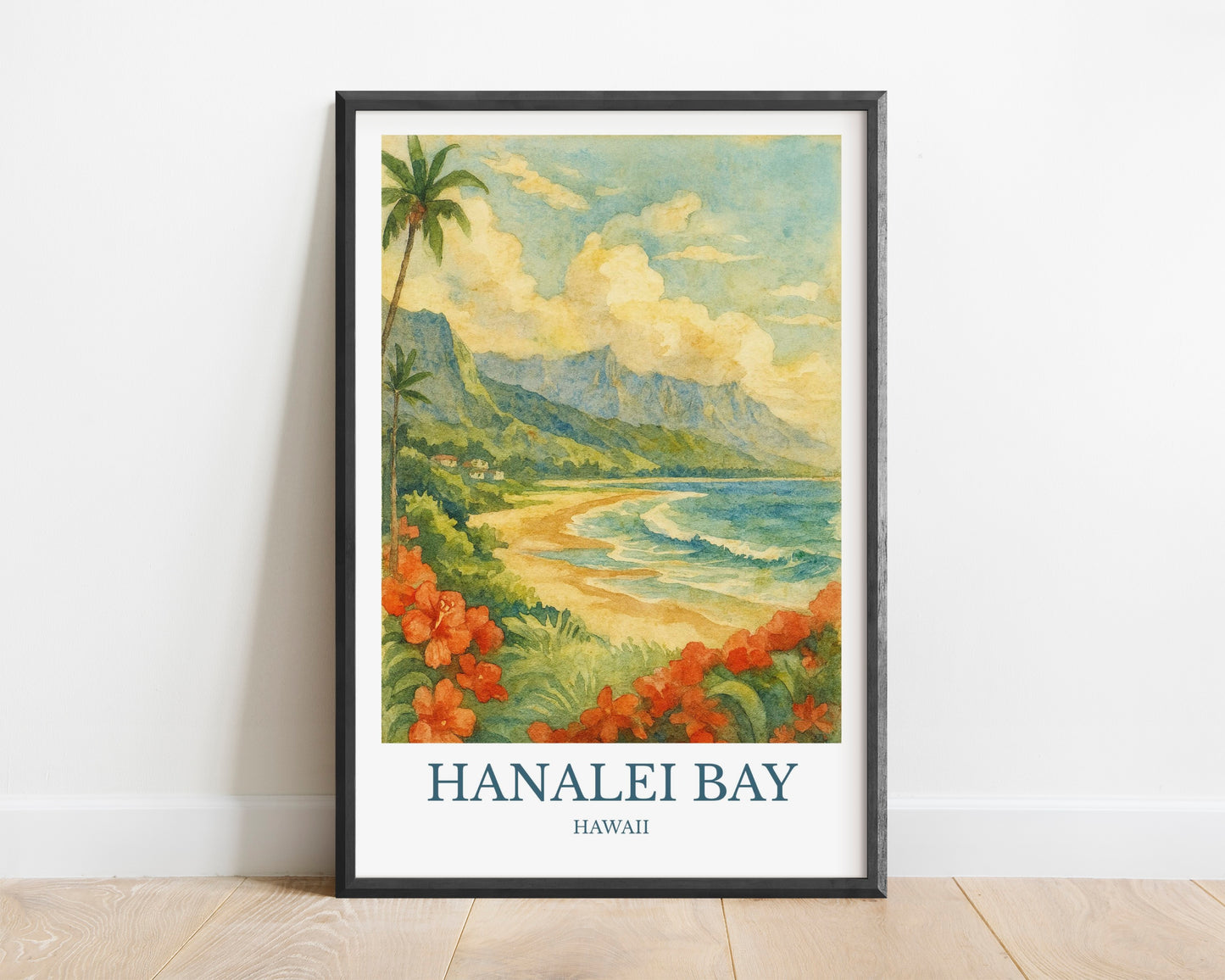 Hanalei Bay, Watercolor design poster, Hawaii Print, Hanalei Bay Wall Art