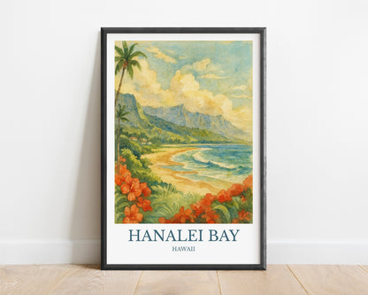 Hanalei Bay, Watercolor design poster, Hawaii Print, Hanalei Bay Wall Art
