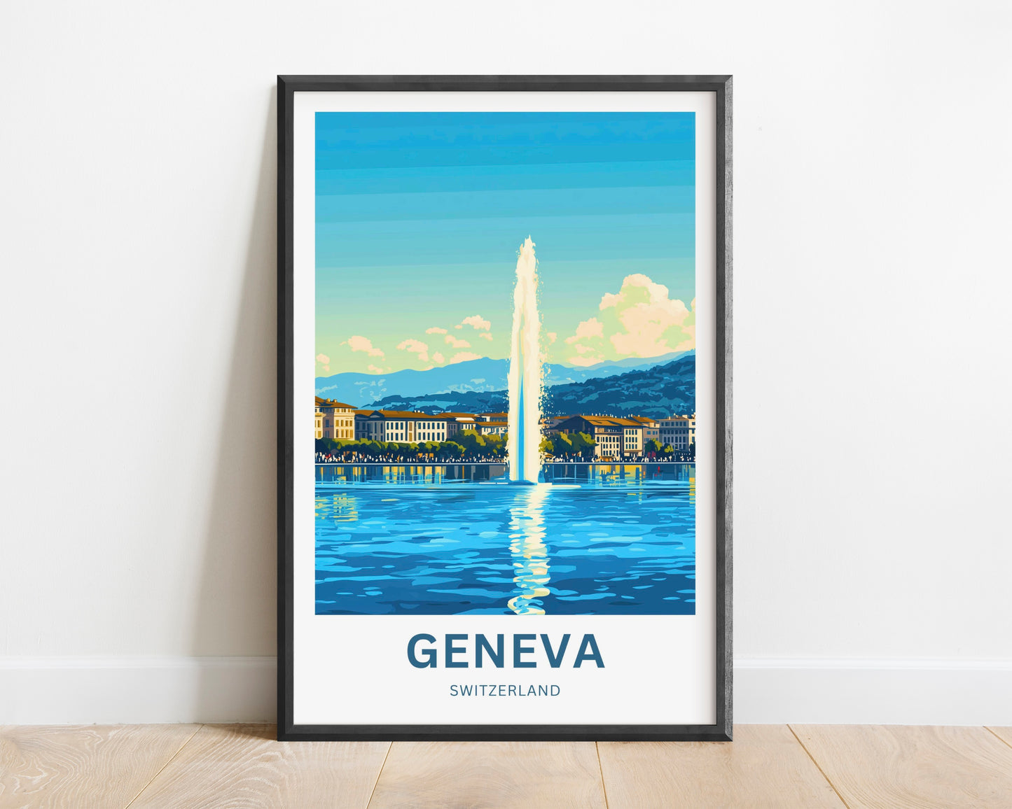 Geneva Travel Poster - Jet d'Eau rises