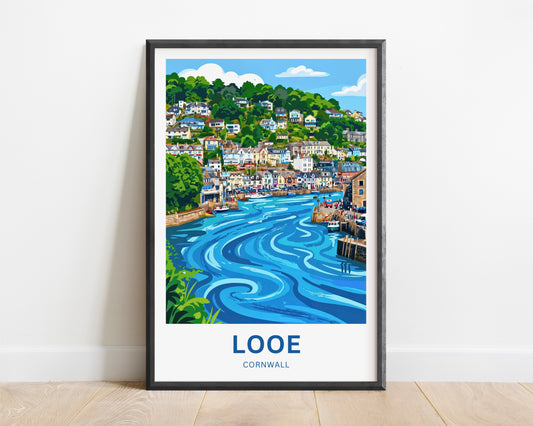Looe, Cornwall Travel Poster - Harbour Days