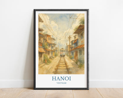 Hanoi, Watercolor design poster, Vietnam Print, Hanoi Wall Art