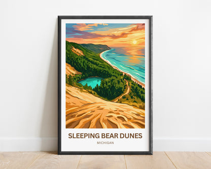 Sleeping Bear Dunes Travel Poster -Breathtaking Sunset View