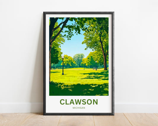 Clawson Travel Poster - Family Fun at the Playground in Michigan