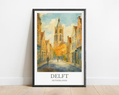 Delft, Watercolor design poster, Netherlands Print, Delft Wall Art