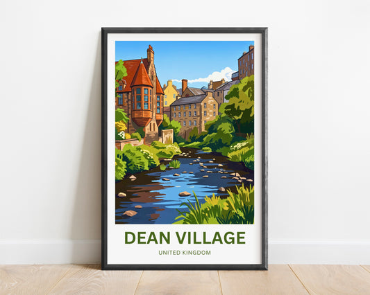 Dean Village Travel Poster - Riverside Stillness
