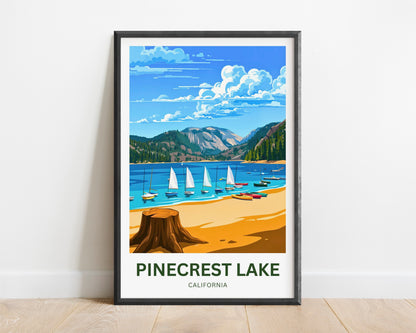 Pinecrest Lake Travel Poster - Mesmerizing Serene Lake and Mountain