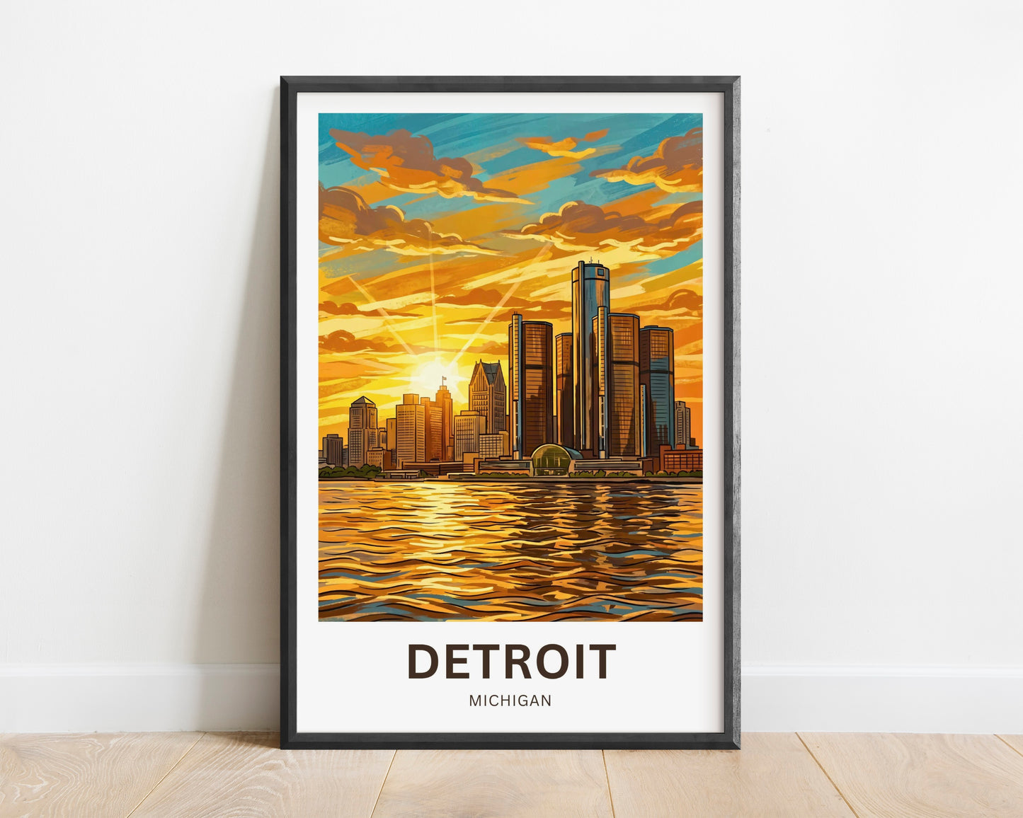 Detroit Travel Poster - Stunning City Sunset
