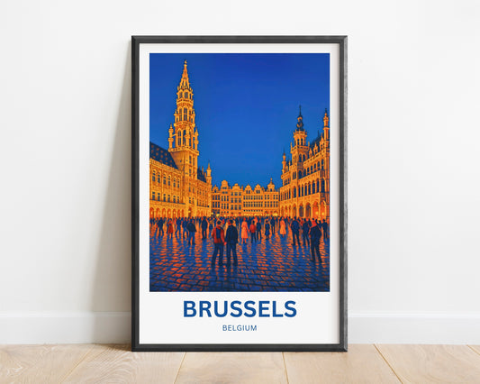 Brussels Travel Poster - Twilight Over Grand Place