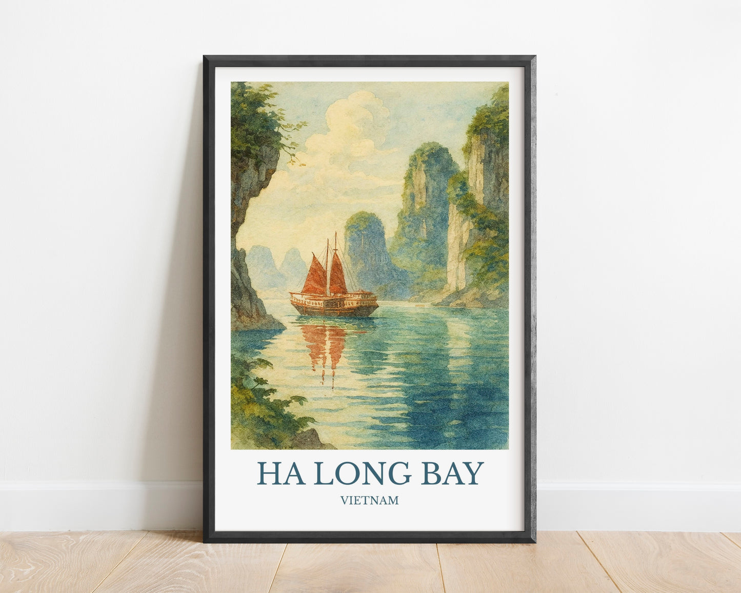 Hạ Long Bay, Watercolor design poster, Vietnam Print, Hạ Long Bay Wall Art
