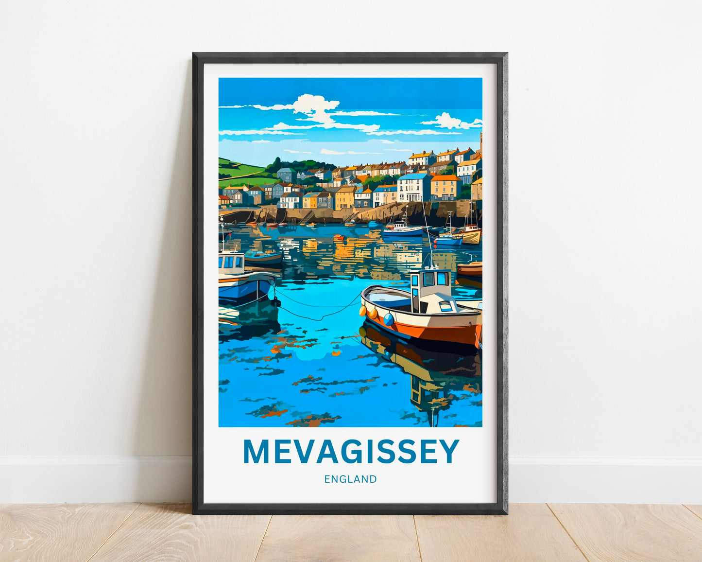 Mevagissey Travel Poster- Fishing Harbor and  Village