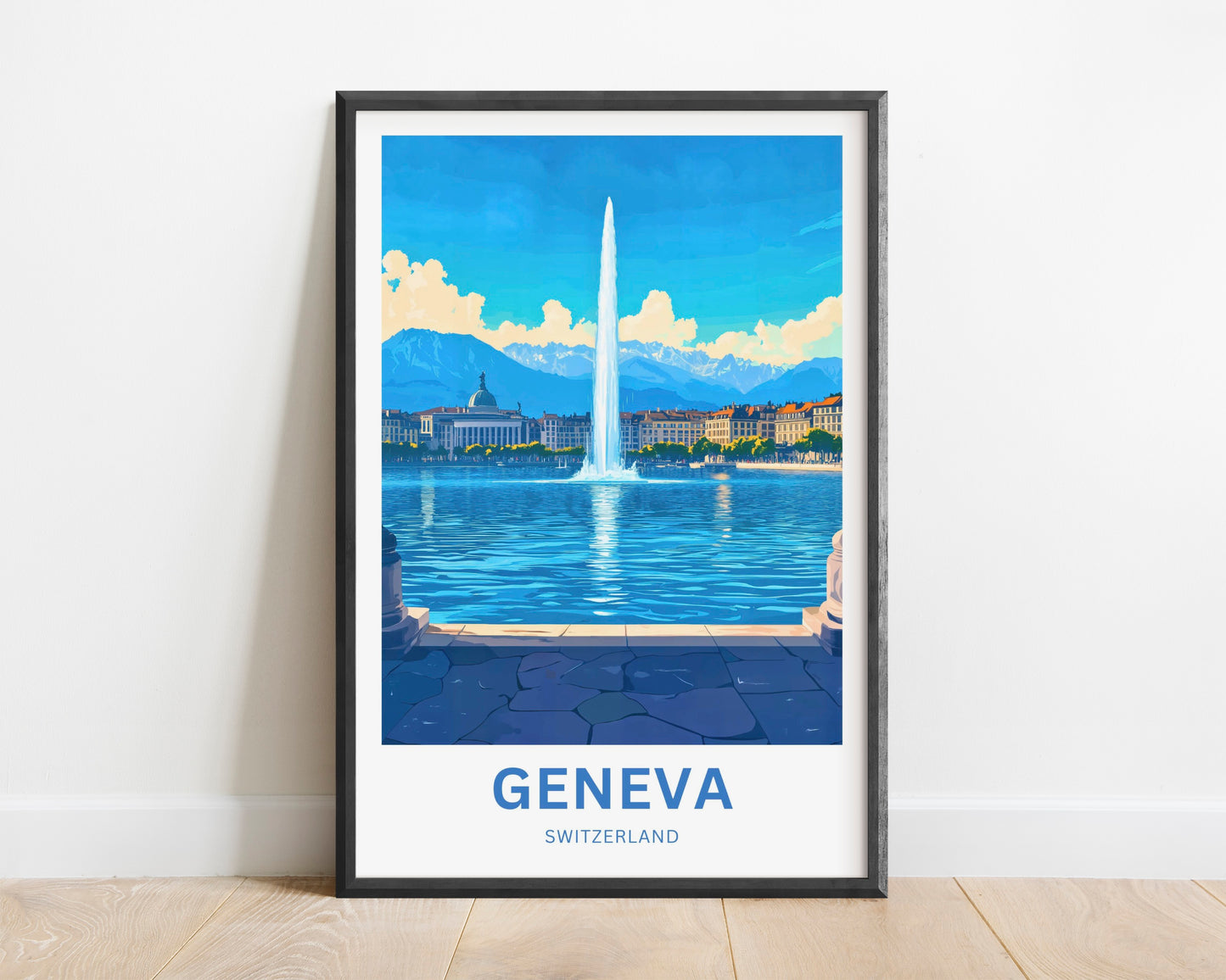 Geneva Travel Poster - Soaring Waters of Switzerland