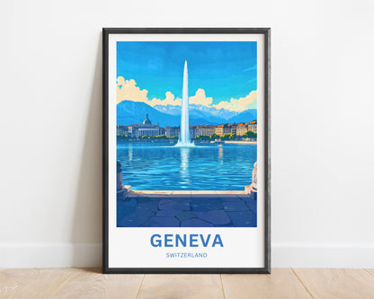 Geneva Travel Poster - Soaring Waters of Switzerland