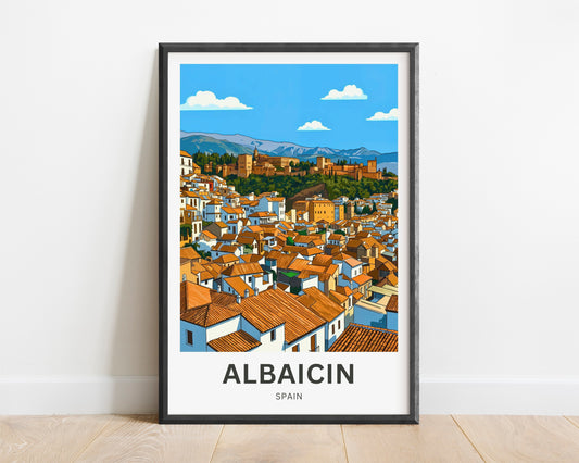 Albaicín Travel Poster - District and Alhambra Overlooking View
