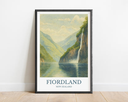 Fiordland, Watercolor design poster, New Zealand Print, Fiordland Wall Art
