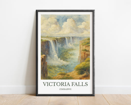 Victoria Falls, Watercolor design poster, Zimbabwe Print, Victoria Falls Wall Art