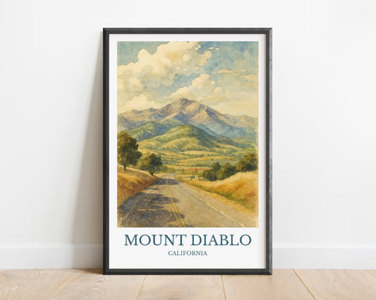 Mount Diablo, Watercolor design poster, California Print, Mount Diablo Wall Art