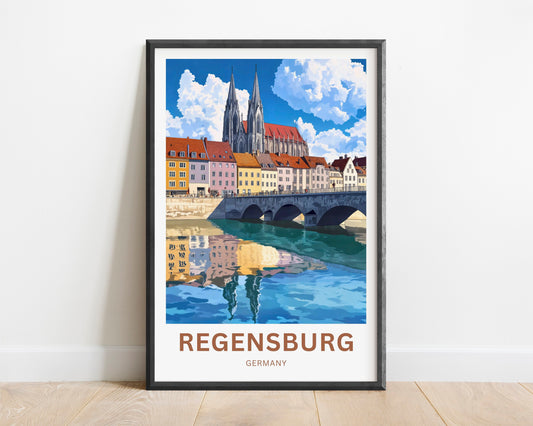 Regensburg Travel Poster -  Stone Bridge & Gothic Dreams