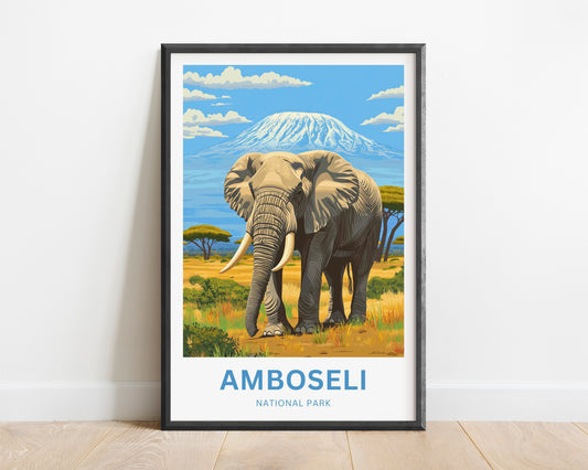 Amboseli National Park Travel Poster  - Giant Beneath the White Summit