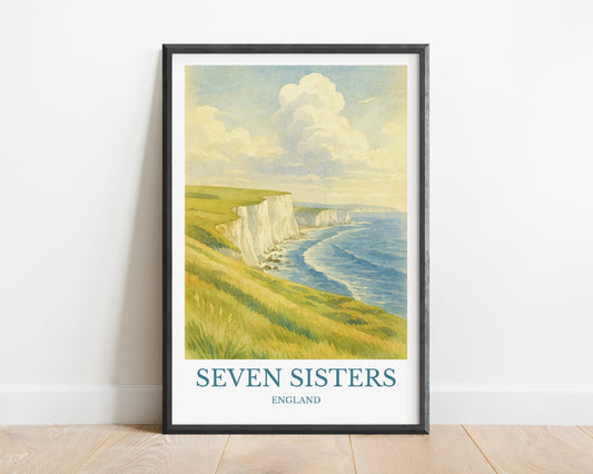 Seven Sisters, Watercolor design poster, England Print, Seven Sisters Wall Art