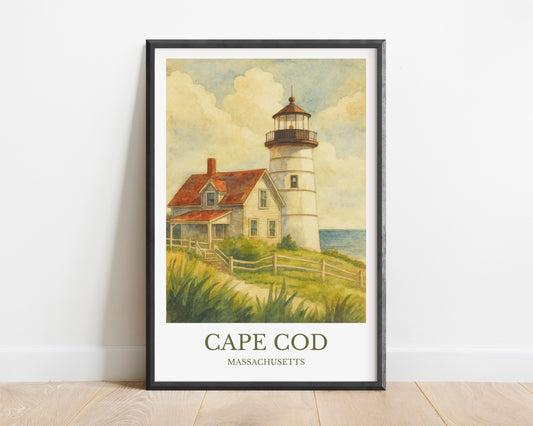 Cape Cod, Watercolor design poster, Massachusetts Print, Cape Cod Wall Art