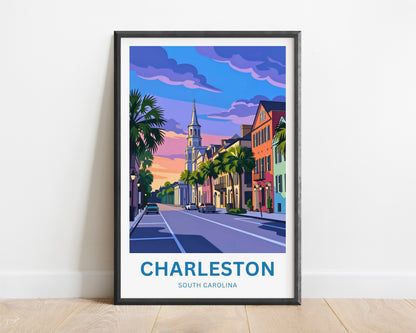 Charleston Historic District Travel Poster - Street Elegance
